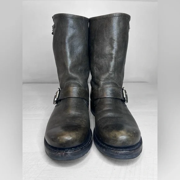 Frye Veronica Short Burnished Antique Gray Slouch Engineer Moto Boots - Picture 8 of 16